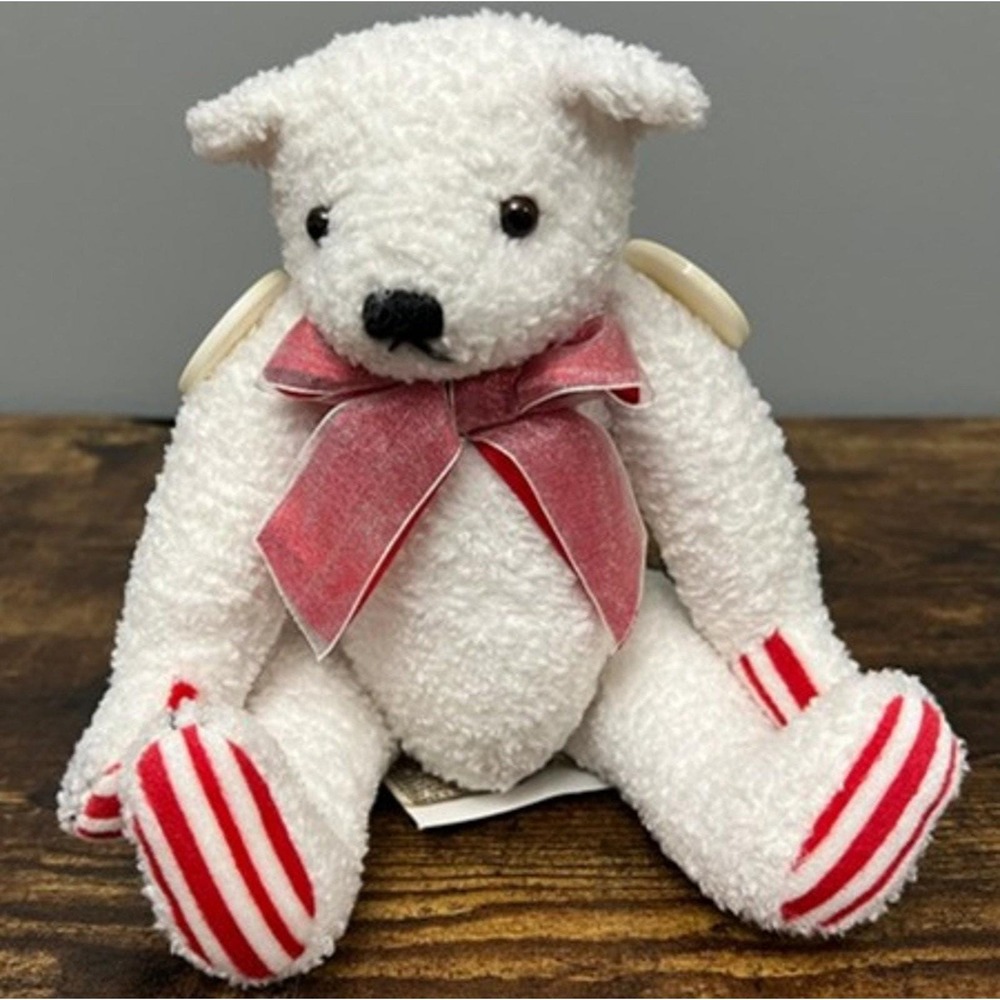 Bestever White Sherpa Teddy Bear Peppermint Button Jointed Christmas Plush